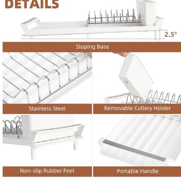 Extendable Dish Drying Rack for Kitchen Counter, Small Dish Drying Rack, Compact - Picture 2 of 3